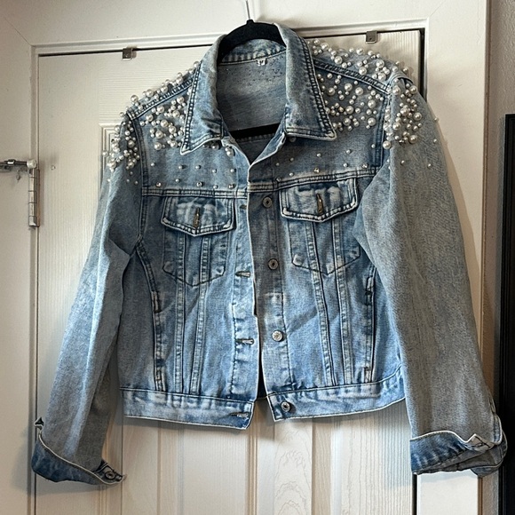 Pearl Embellished Denim Jacket - Picture 2 of 7